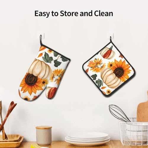 Pumpkins Sunflowers Halloween Oven Mitts Pot Holders Set