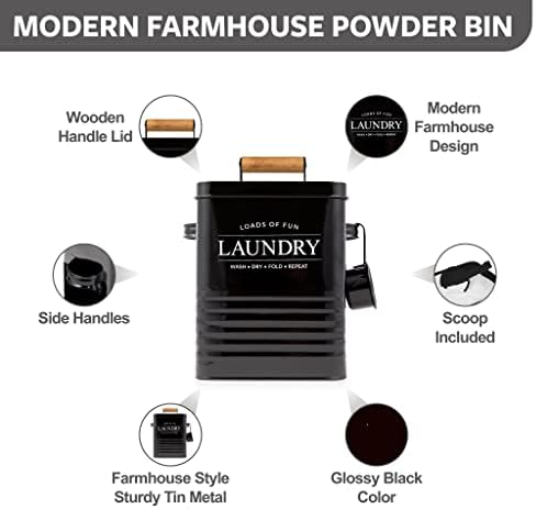 Calindiana Modern Farmhouse Laundry Soap Dispenser with Scoop and Holder Black