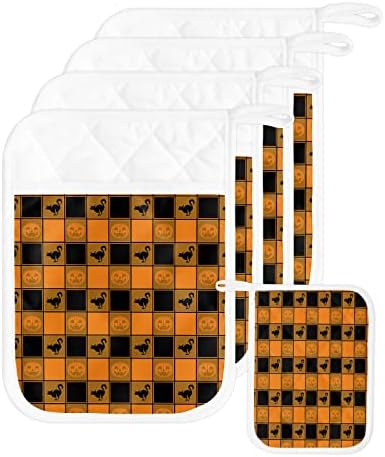 Halloween Heat-Resistant Potholders Set of 5 - Black Orange