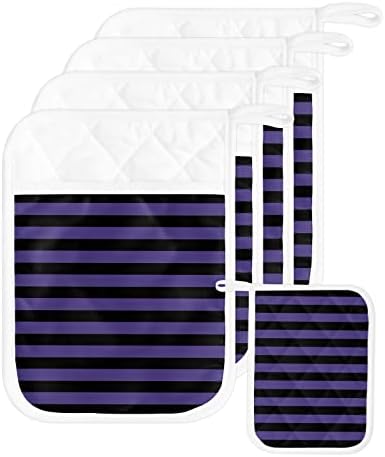 Halloween Purple Striped Potholders Set of 5 with Hanging Loops