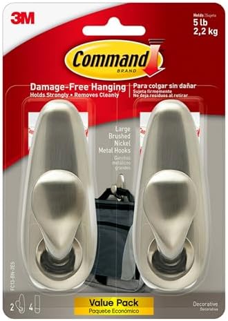 Command Style 5lb Large Brushed Nickel Metal Hooks