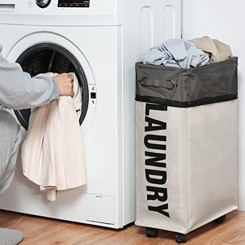 Collapsible Durable Easy to Use 25-Inch Slim Laundry Basket on Wheels