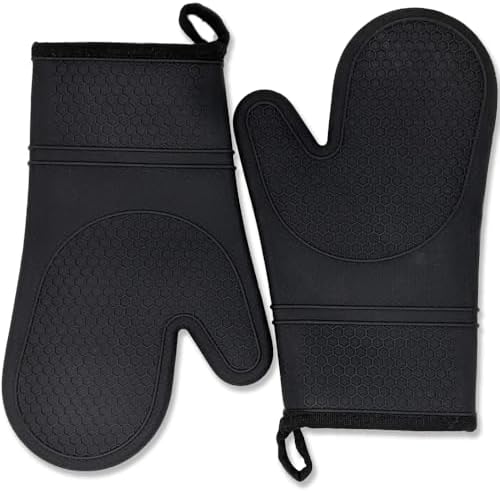 Black Heat Resistant Silicone Oven Mitts Pair of 2