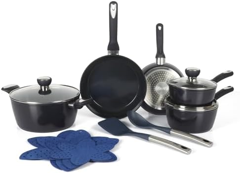 Oster Hawke 14-Piece Cookware Set BlackBlue