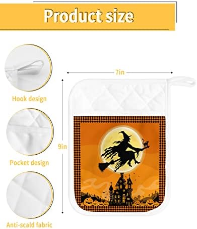 Trick or Treat Halloween flying witch pot holders