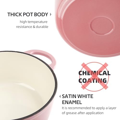 Oven Safe 3 Quart Enameled Cast Iron Dutch Oven Pot with Lid