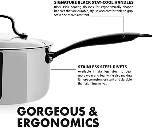 GRANDTIES 3 QT Stainless Steel Saucepan PVD Coated