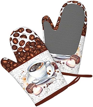Coffee Print Silicone Oven Mitts 7x11 Inch 1 Pair