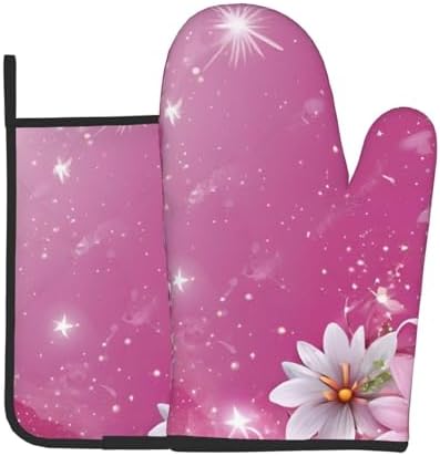 Daisy-Printed Oven Mitts and Pot Holders Non-Slip Kitchen Gloves