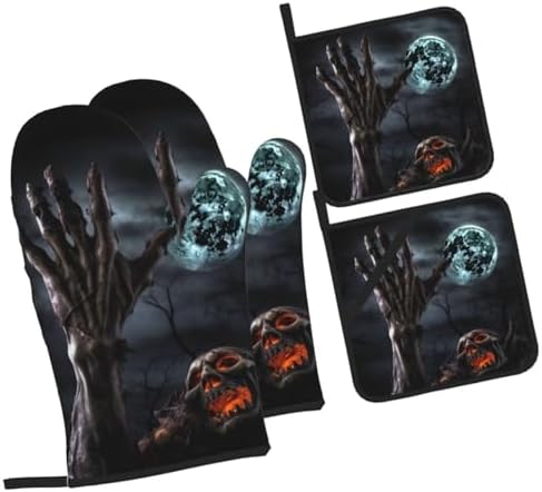 Zombie Hand Dark Halloween Oven Mitts and Pot Holders