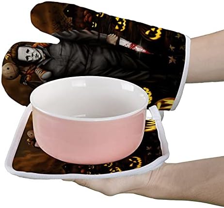 Halloween Michael Myers Oven Mitts Soft Cotton Heat Resistant Gloves for Kitchen