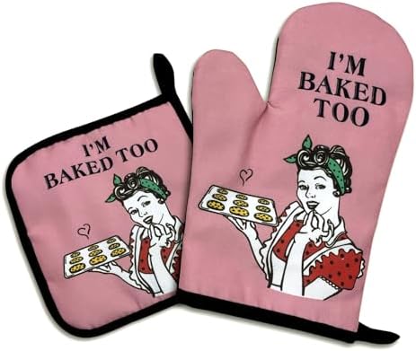 Jxubeuro Im Baked Too Funny Oven Mitts Pot Holders Set of 2