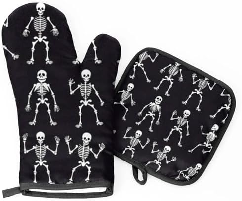 Halloween Skulls Oven Mitts and Pot Holders Set of 2