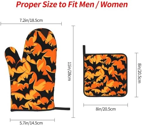 Funny Halloween Bat Oven Mitts and Pot Holders Set of 3