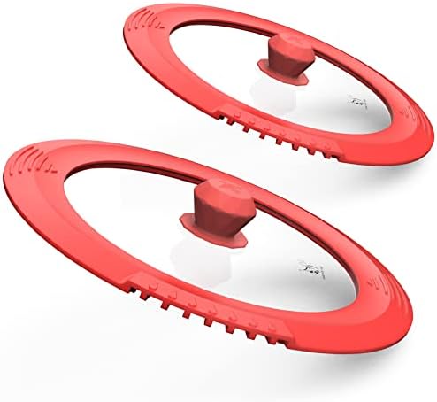 Tempered Glass Strainer Lid with Silicone Rim for Stockpot Pot - Red