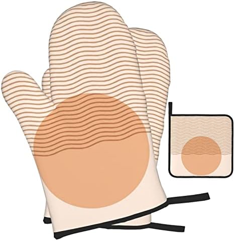 Sun Boho Oven Mitts Set for Kitchen - Heat Resistant