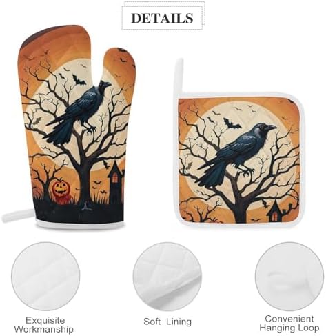 Exclusive Halloween Oven Mitts Pot Covers Set Heat-Resistant for Kitchen Use