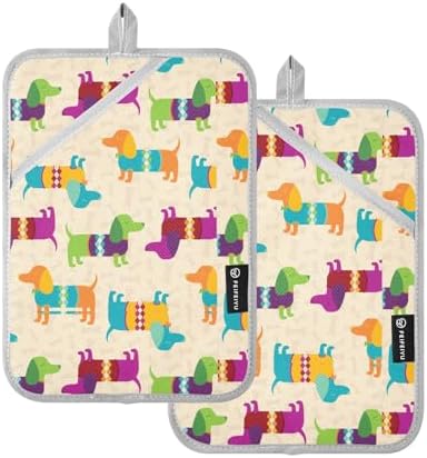 Dalmations Potholder Set Colorful Dachshund Wiener Oven Mitts