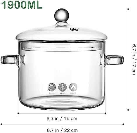 EROGO Essential Glass Saucepan with Lid 1900ml Heat-Resistant