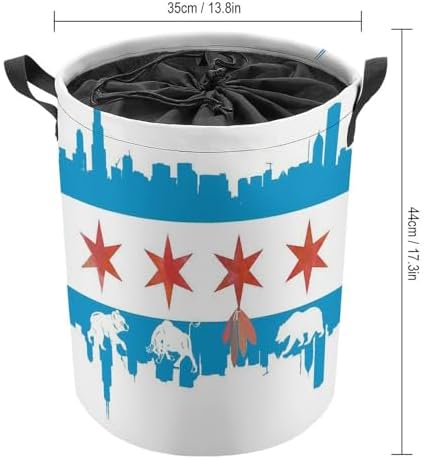 Chicago Flag Skyline Bear Laundry Basket Round Collapsible