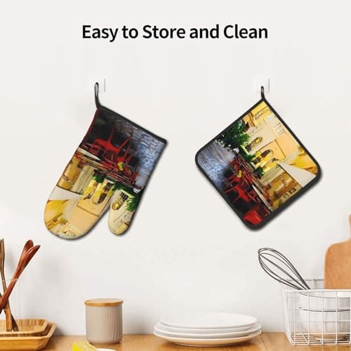Italian Old Street Elegance Non-Slip Oven Mitt Set