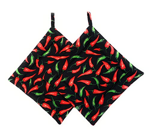 Chili Pepper Set Red Green Trivets for Oven Protection