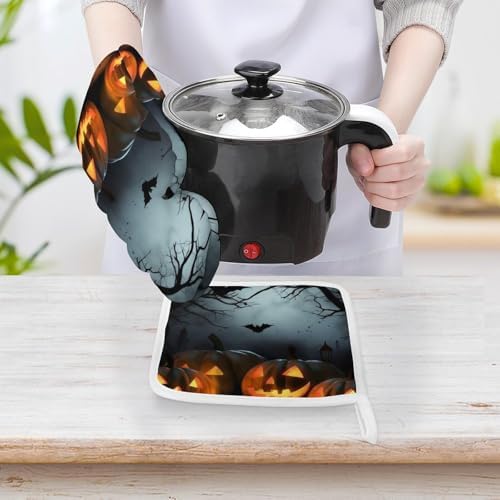 Halloween pumpkin oven mitts set