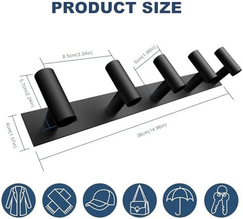 Black Coat Hat Rack with 5 Hooks for Organization