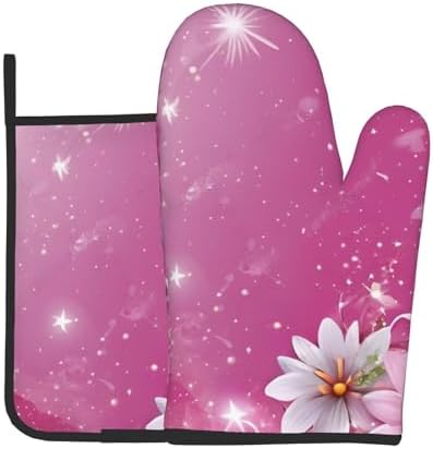 Daisy-Printed Oven Mitts and Pot Holders Non-Slip Kitchen Gloves