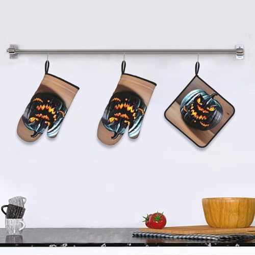 Halloween Bat Pumpkin Oven Mitts Pot Holders Set