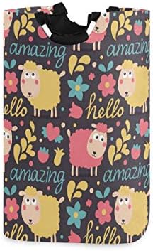 MOYYO Cute Animal Sheep Flowers Laundry Basket Collapsible Storage Bag