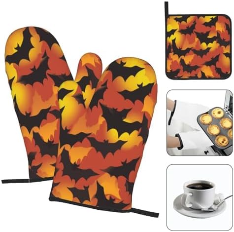Scary Halloween Bat Oven mitts Pot Holders Set of 3 Heat-Resistant Durable
