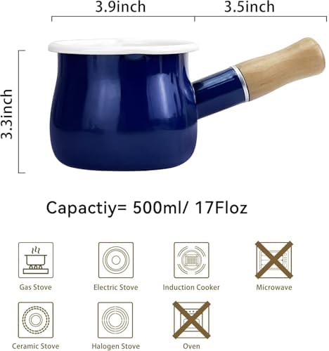 YumCute Enamel Saucepan 4 Inch 17 Oz Butter Warmer with Wooden Handle