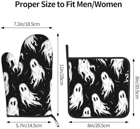 Halloween Ghost Oven Mitt Set Heat-Resistant Potholders for Baking Cooking