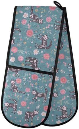 KLL Skeleton Cats Flowers Halloween Double Oven Mitts