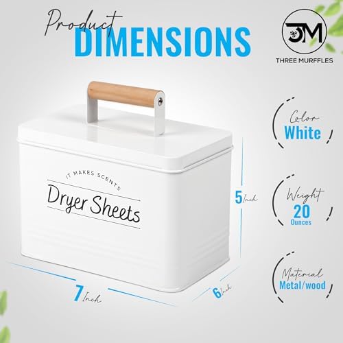 Three Murffles Dryer Sheet Holder - Sturdy White Dispenser