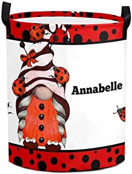 Ladybird Dots Gnome Personalized Waterproof Foldable Laundry Basket with Handle