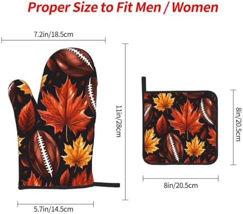 Oven Mitts Set of 3 with Maple Leaf and Football Pattern