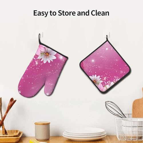 Daisy-Printed Oven Mitts and Pot Holders Non-Slip Kitchen Gloves