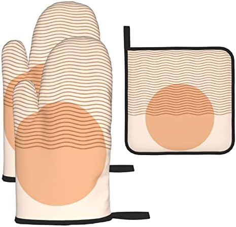 Sun Boho Oven Mitts Set for Kitchen - Heat Resistant