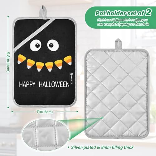 Happy Halloween 2Pcs Funny Pot Holder Set with Pockets for Oven Use