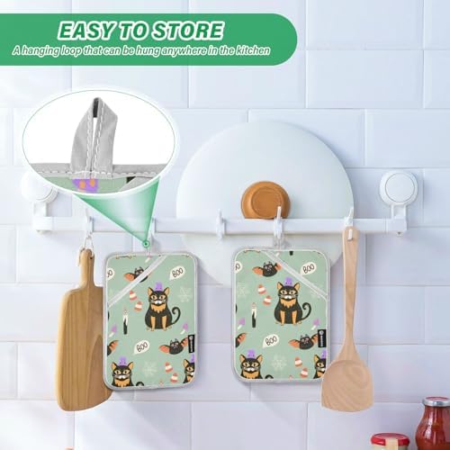 2-Piece Halloween Black Cat Potholders for Fall seasonal