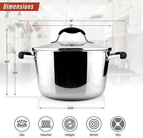 AVACRAFT 5 Quart Tri-ply Stainless Steel Dutch Oven with Glass Lid