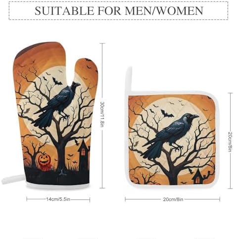 Exclusive Halloween Oven Mitts Pot Covers Set Heat-Resistant for Kitchen Use