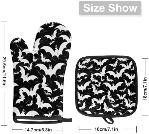 Halloween Spooky Scary Bats Oven Mitts and Pot Holders Set of 2