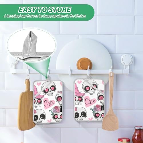 2Pcs Cute Skull Flower Pot Holder Set Non-Slip Oven Mitts with Pockets