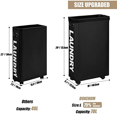Ultra Portable 29-Inch Slim Laundry Hamper with Wheels Black