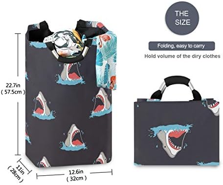 Susiyo Foldable Laundry Basket with Handles and Unique Shark Pattern