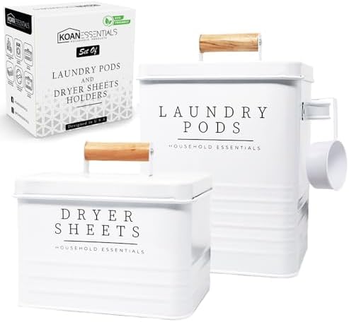 KOANEssentials Farmhouse Laundry Pods Dryer Sheets Container Set