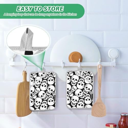 2PK Halloween White Skull Pot Holder Set